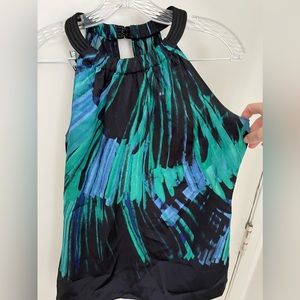 Black, green and blue sleeveless blouse